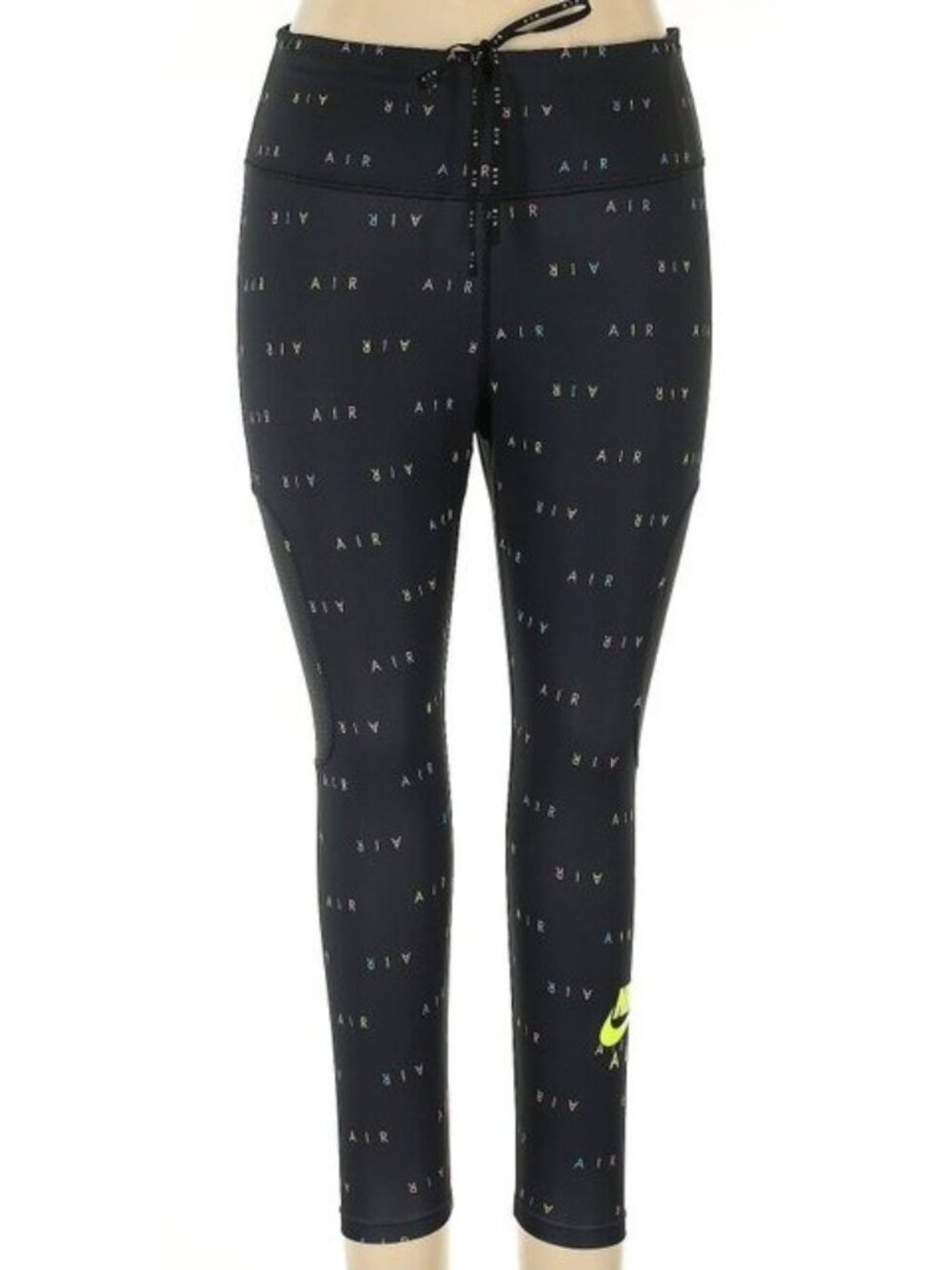 Nike Air Black High‑Rise Leggings | Multicolor Logo Print | Back Zipper Pocket